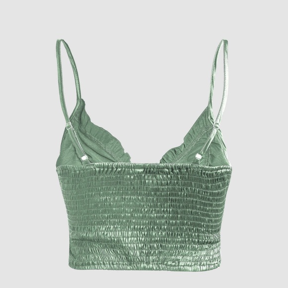 Shiny Green Lace Up Cami Top - Picture 2 of 9